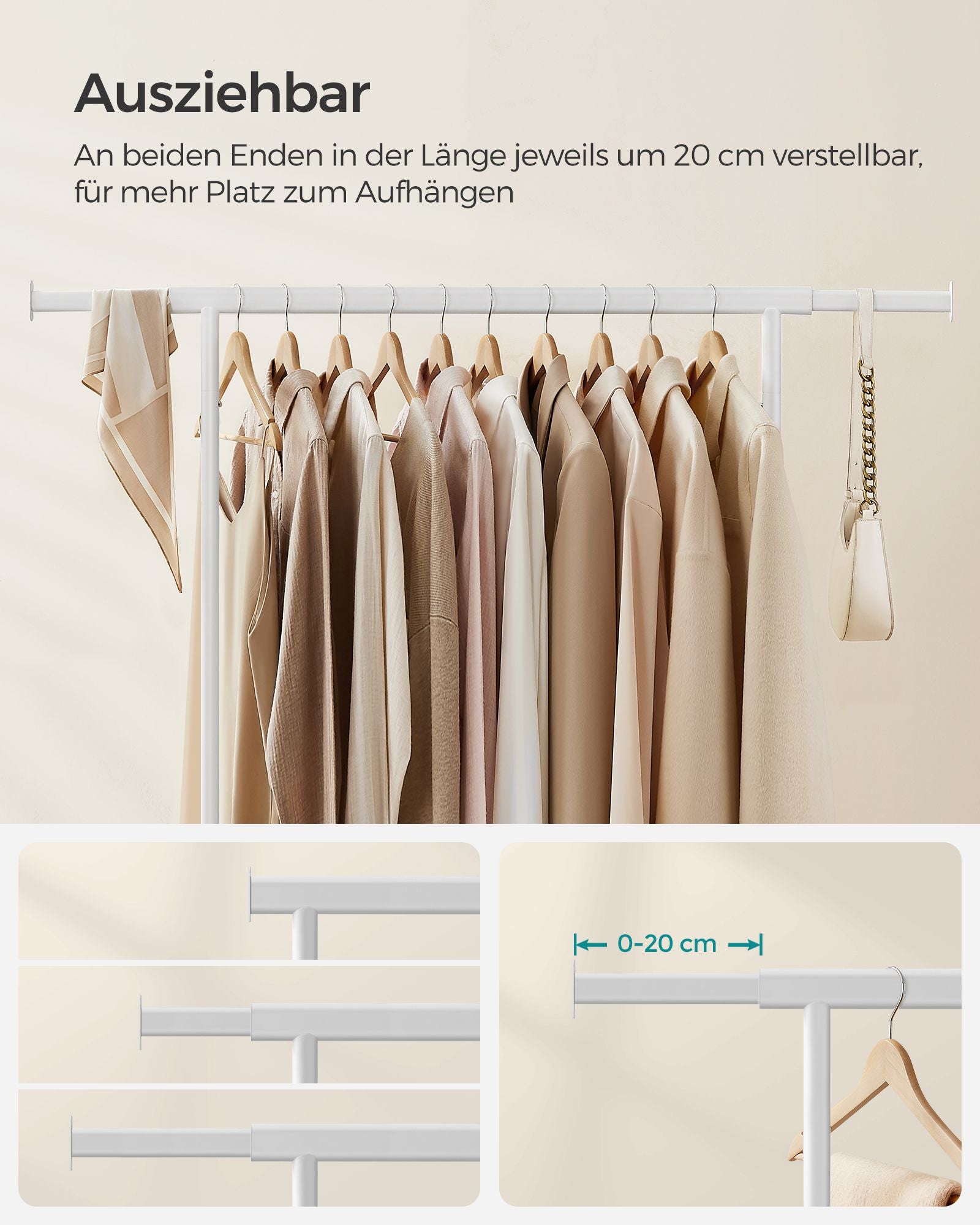 Kleiderständer, Kleiderständer auf Rollen, Kleiderständer Stabil, Kleiderstange, Kleiderständer Metall, SONGMICS, 3