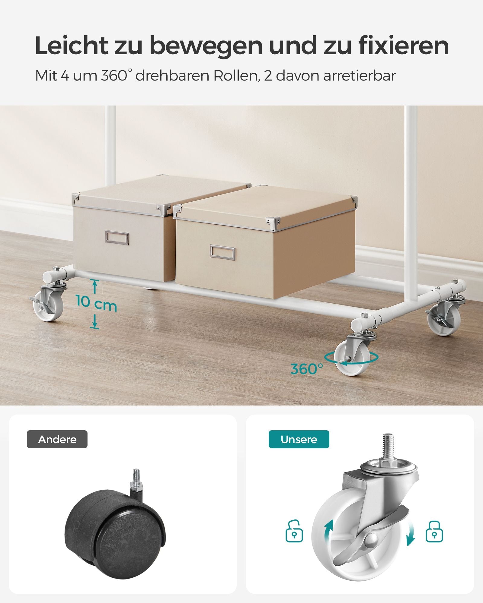 Kleiderständer, Kleiderständer auf Rollen, Kleiderständer Stabil, Kleiderstange, Kleiderständer Metall, SONGMICS, 4