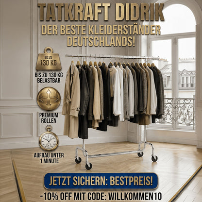 Kleiderständer, Kleiderständer stabil, Kleiderständer aurf Rollen, schwerlast garderobenständer, Tatkraft Didrik, kleiderständer kaufen, f