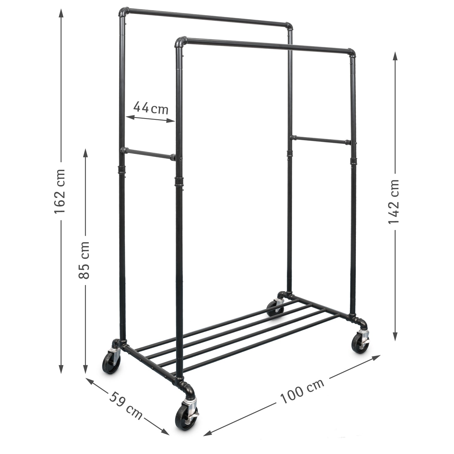 Kleiderständer, Schwerlast Kleiderständer, Kleiderständer Metall, auf Rollen, mit 2 Kleiderstangen, Tatkraft Pantera, 3