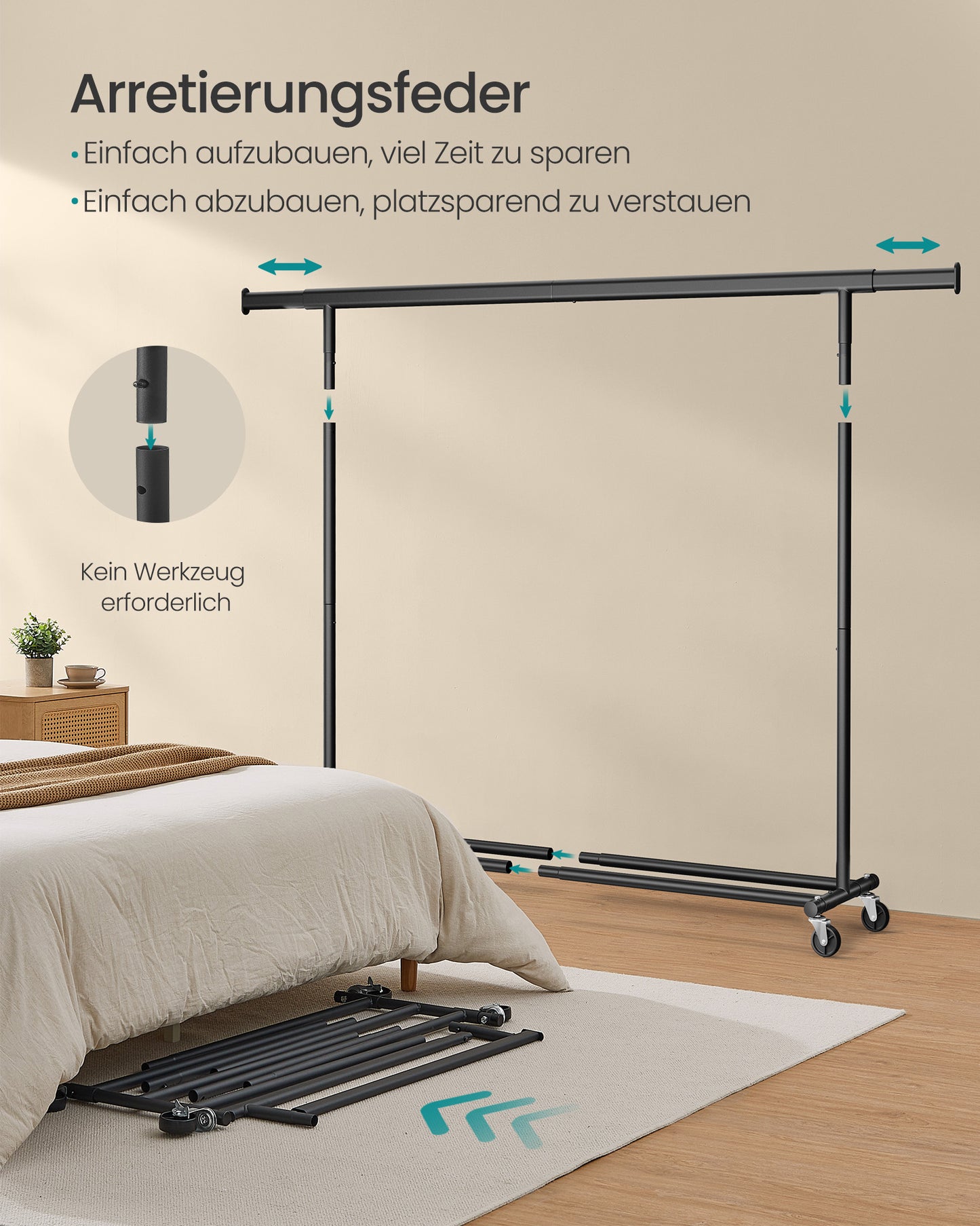 Schwerlast Kleiderständer, bis 150kg Profi kleiderständer, Kleiderständer auf Rollen, Schwarz, SONGMICS, 5