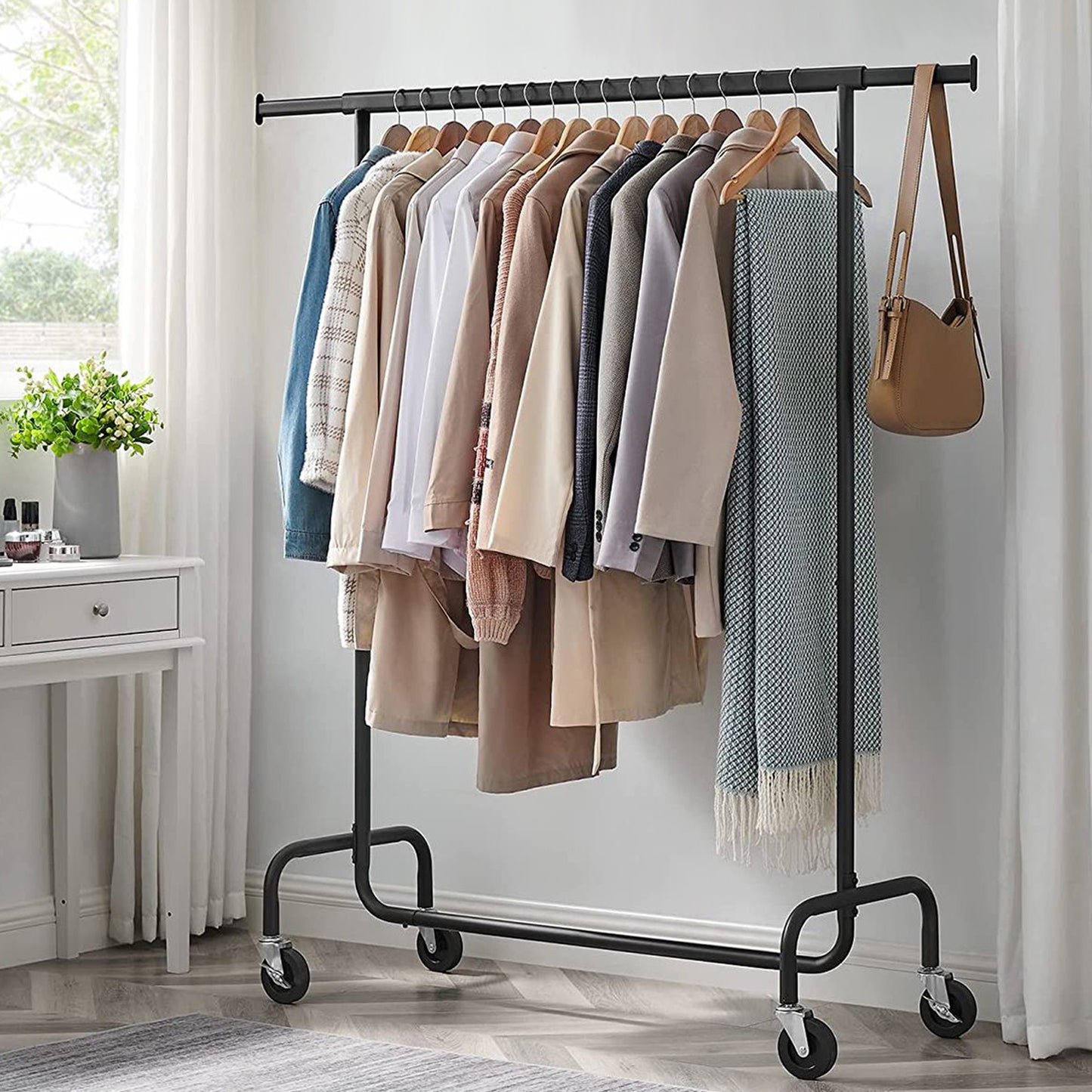 Kleiderständer, Schwerlast Kleiderständer, bis 130 kg, Kleiderständer auf Rollen,  Garderobenständer, Metall, SONGMICS, 3