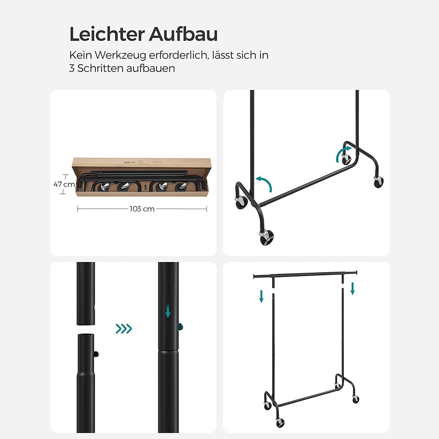 Kleiderständer, Schwerlast Kleiderständer, bis 130 kg, Kleiderständer auf Rollen,  Garderobenständer, Metall, SONGMICS, 7