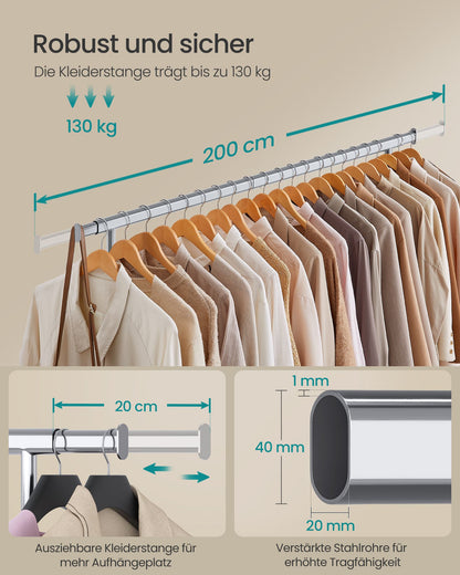 Kleiderständer, auf Rollen, Schwerlast Kleiderständer, bis 150 kg, Garderobenständer, Profi, ausziehbare, Silbern, SONGMICS, 3