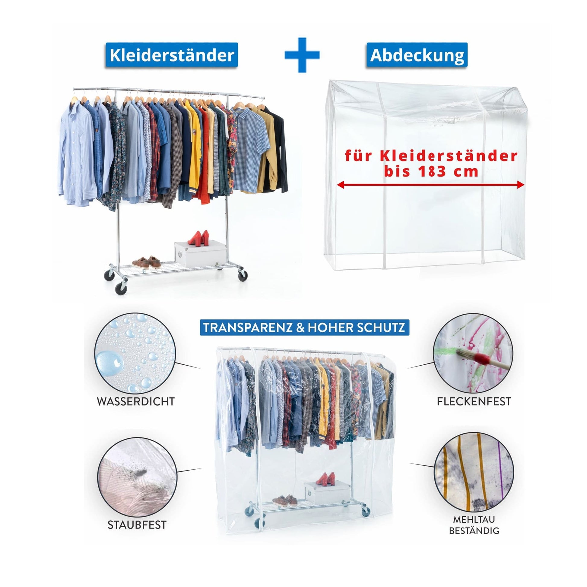 Stoffschrank, Faltschrank, Schwerlast Kleiderständer, bis 100 KG ,Kleiderständer mit Abdeckung, Tatkraft Duncan & Big, mix
