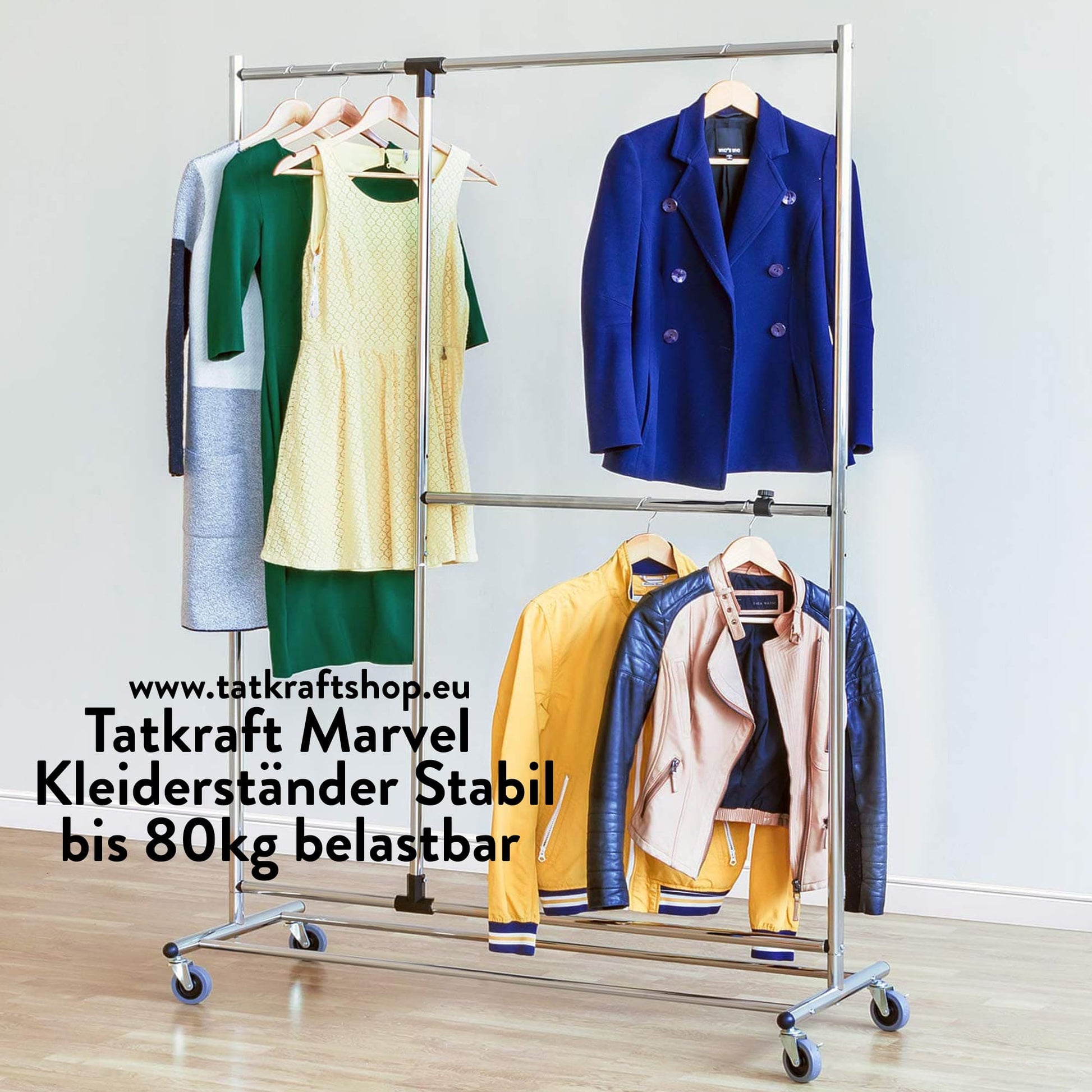 Kleiderständer, Kleiderständer Stabil, Schwerlast Kleiderständer, Rollgarderobe, variabel Kleiderstangen, Tatkraft Marvel, fin