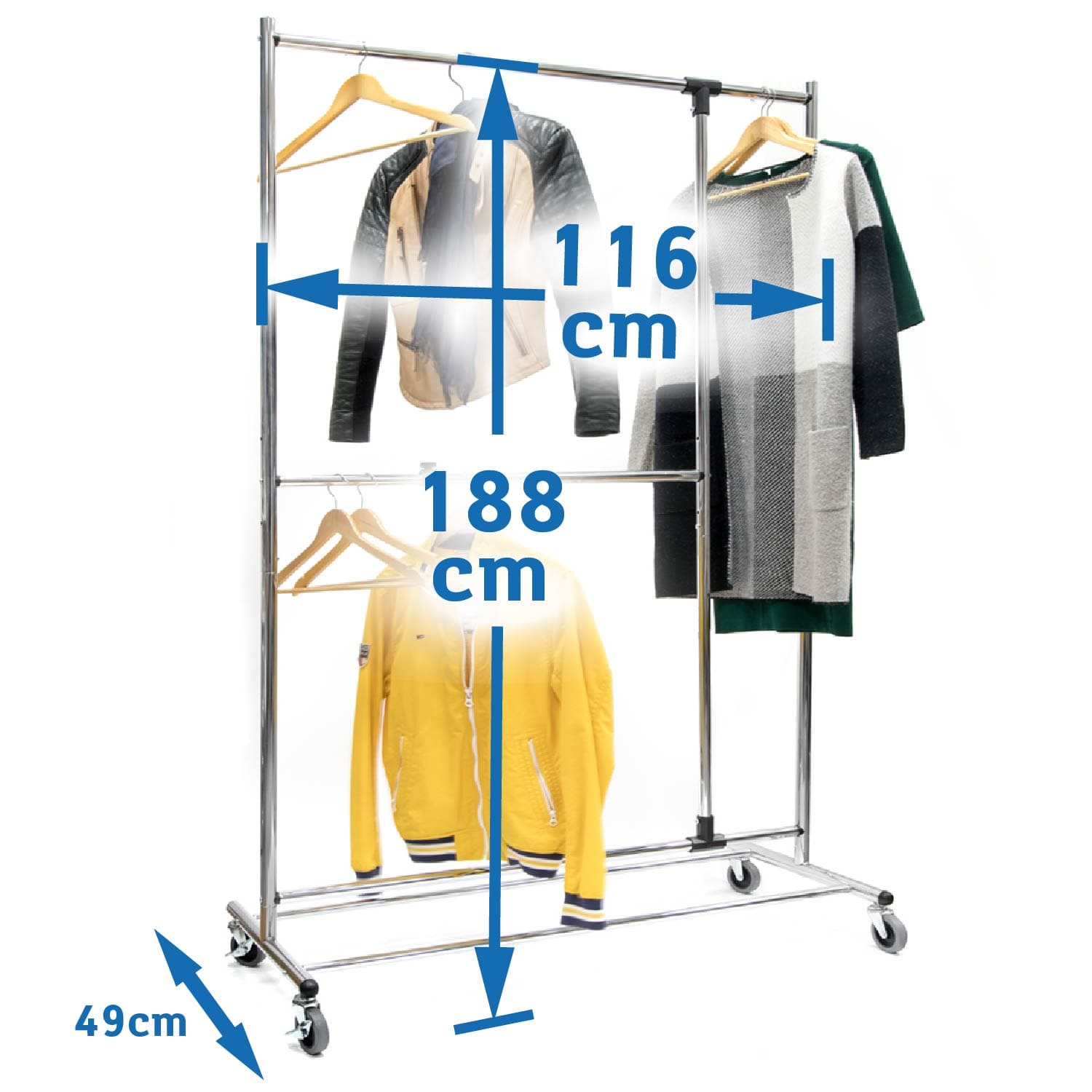 Kleiderständer, Kleiderständer Stabil, Schwerlast Kleiderständer,  Rollgarderobe, variabel Kleiderstangen, Tatkraft Marvel, S