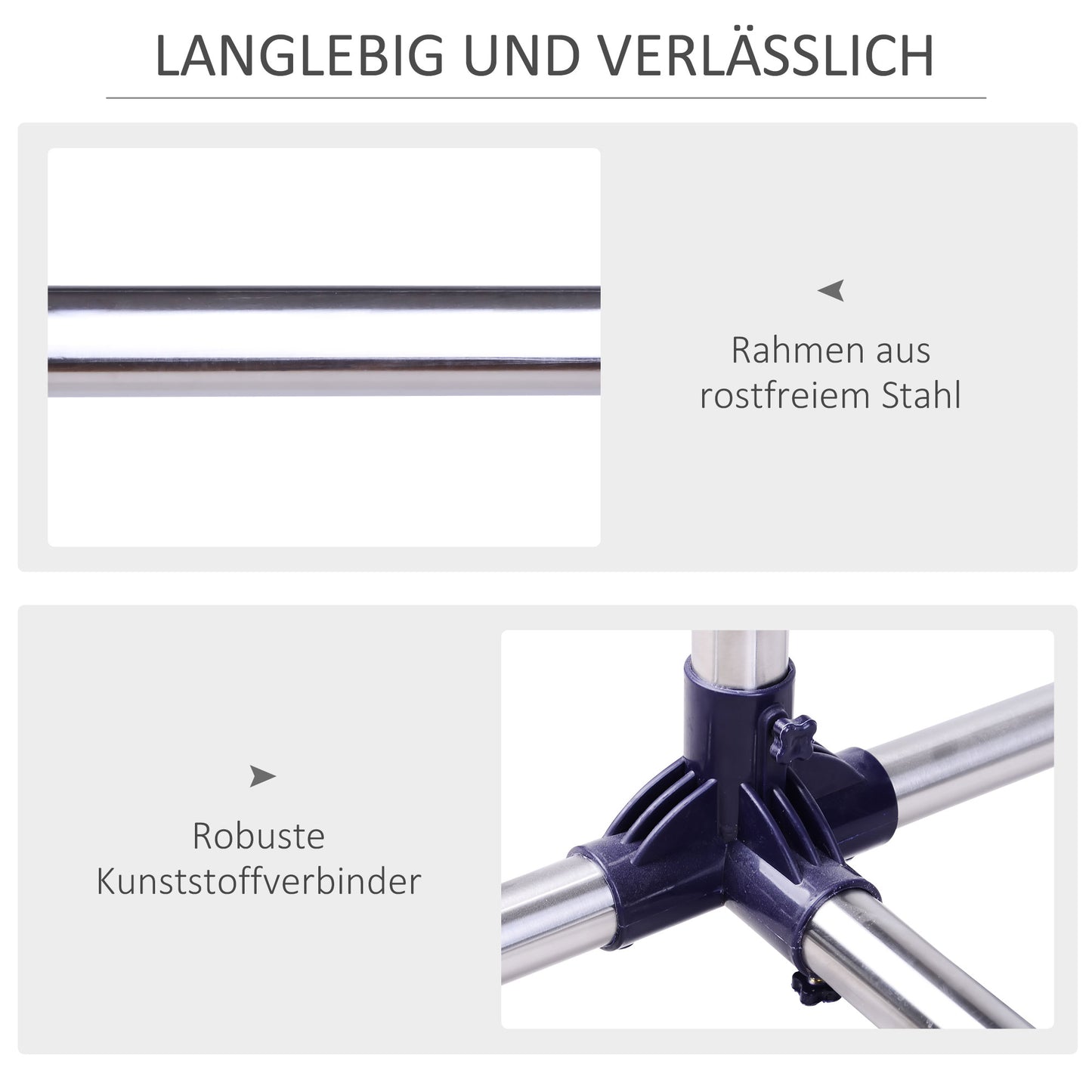 Kleiderständer, Garderobenständer, Kleiderstange, auf rollen, Höhenverstellbar, Ausziehbare Kleiderstange, Edelstahl, HOMCOM, 2
