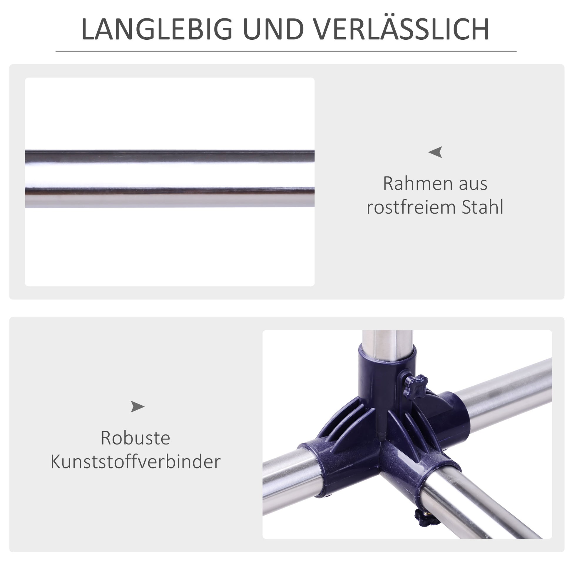 Kleiderständer, Garderobenständer, Kleiderstange, auf rollen, Höhenverstellbar, Ausziehbare Kleiderstange, Edelstahl, HOMCOM, 2