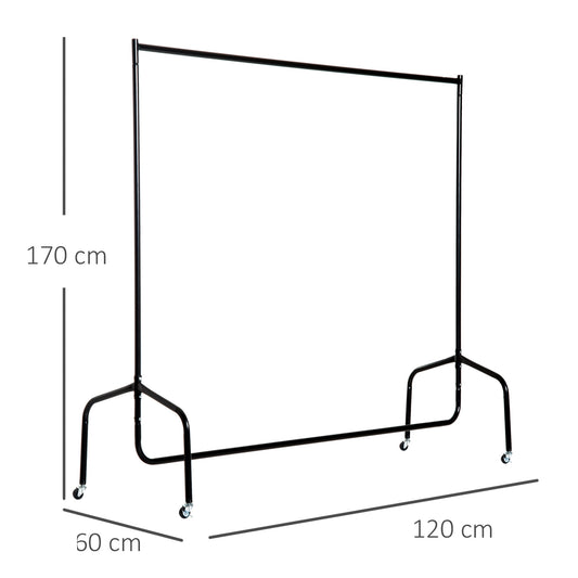 Kleiderständer, Kleiderstange, Kleiderständer mit Rollen, Garderobenständer, stabil, Platzsparend, L120 cm, bis zu 140kg, HOMCOM, 1