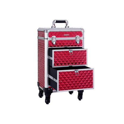 SONGMICS - Kosmetik Koffer, Schminkkoffer Professionell, Kosmetikkoffer Trolley, Friseurkoffer mit 4 Abnehmbaren rollen, Rot, 3