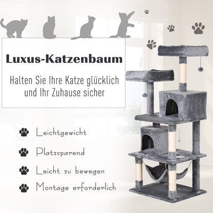 Kratzbaum, Kratzbaum katze, Kratzbäume, Kletterbaum mit Katzenhöhle, Sisal umwickelte Pfosten, Robuste Basis, Grau, PawHut, 3