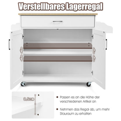 Kücheninsel, Küchenwagen mit arbeitsplatte, Ausgestattet mit 4 Universalrollen, Küchenwagen holz, Rollbar, Weiß, Costway, 7