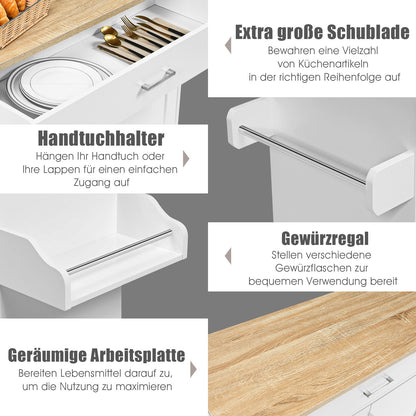 Kücheninsel, Küchenwagen mit arbeitsplatte, Ausgestattet mit 4 Universalrollen, Küchenwagen holz, Rollbar, Weiß, Costway, 11