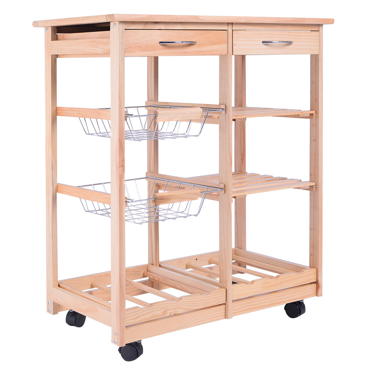 Kücheninsel, Küchenwagen mit arbeitsplatte, Küchenwagen 3 Ablagen, Küchenwagen holz, Küchenregal, Rollwagen Holz Farbwahl, Natur, Costway, 2