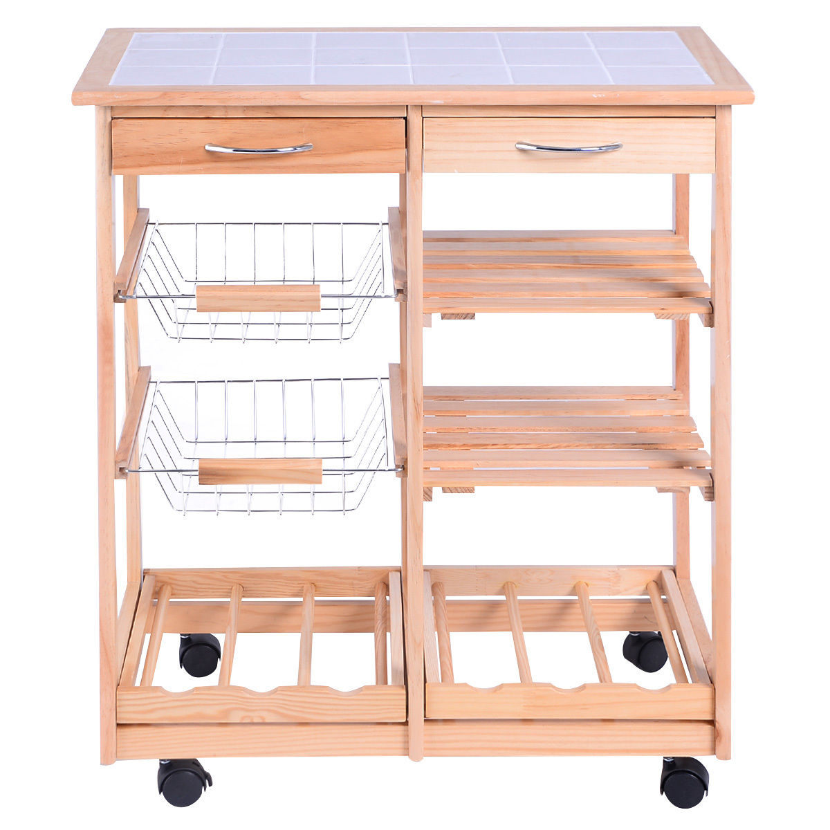 Kücheninsel, Küchenwagen mit arbeitsplatte, Küchenwagen 3 Ablagen, Küchenwagen holz, Küchenregal, Rollwagen Holz Farbwahl, Natur, Costway, 3
