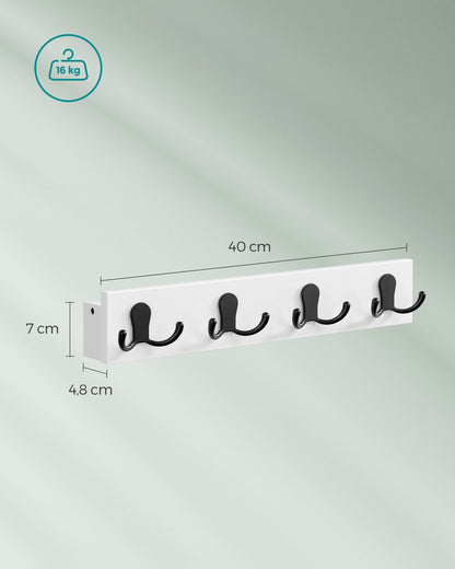 Garderobenleiste, Wandgarderobe, Wandregal, 4 Doppelhaken aus Metall, platzsparend für Flur, belastbar bis 16 kg, SONGMICS, 8