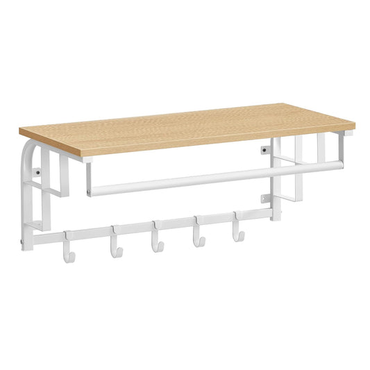 Wandgarderobe, 66x30x27cm, Wandgarderobe mit Ablage, 5 abnehmbaren Haken, Eichen-Weiß, VASAGLE, 1