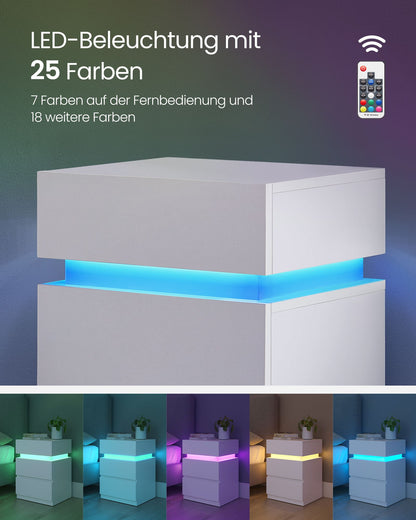 Nachttisch, mit LED-Beleuchtung, einstellbare Farben, Nachttisch mit schublade, Nachtschrank, 3 Schubladen, weiß, VASAGLE, 2