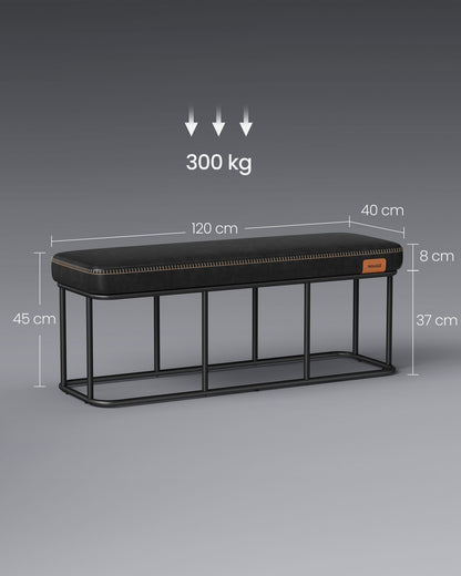 Sitzbank, Bettbank, Sitzbank Esszimmer, Sitzbank Schlafzimmer, Kunstleder, Nähte, Metallrahmen, bis 300kg, schwarz, VASAGLE, 6