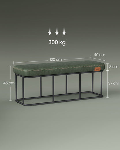 Sitzbank schlafzimmer, Bettbank, Sitzbank, Sitzbank esszimmer, Kunstleder, Nähte, mit Metallrahmen, bis 300kg, Grün, VASAGLE, 6