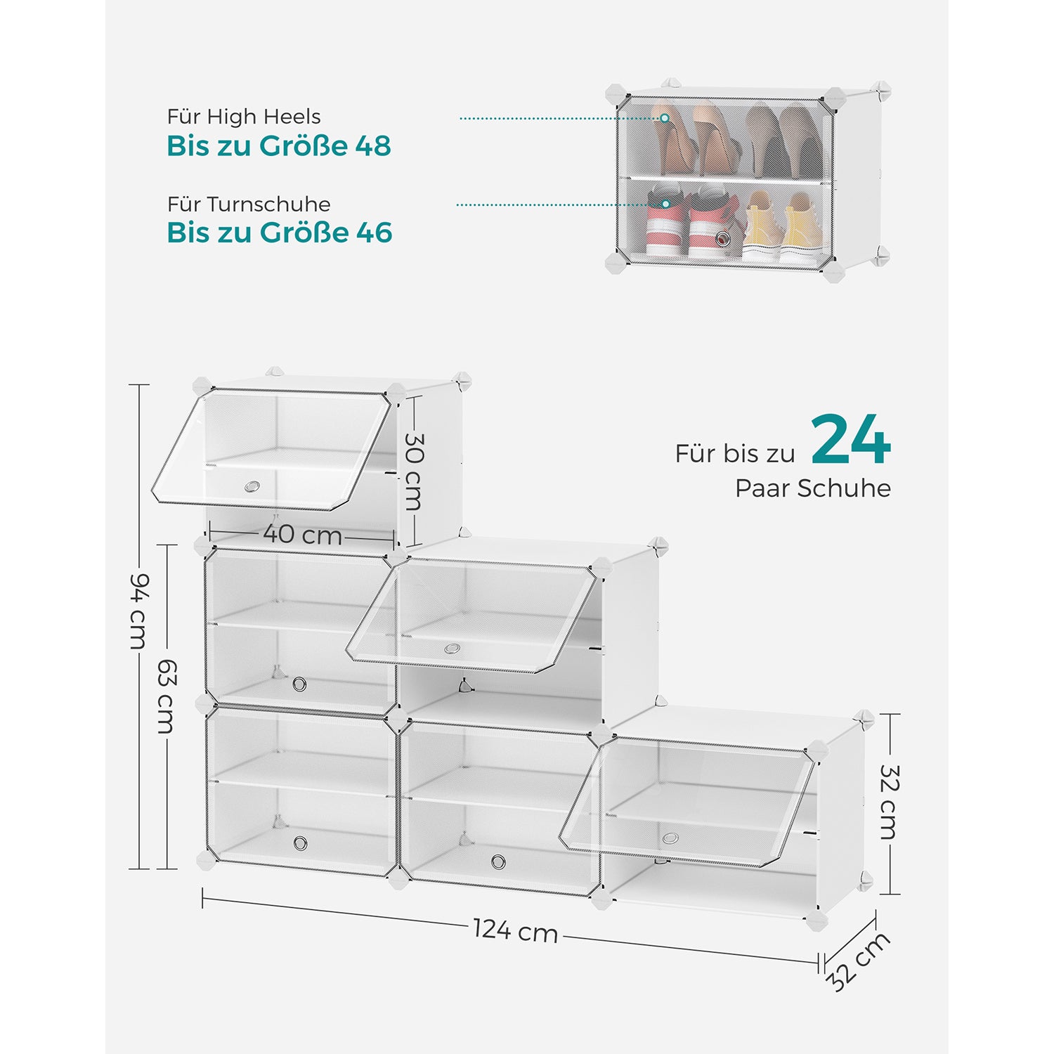 Schuhschrank, Schuhregal geschlossen, mit 6 Fächern, Schuhaufbewahrung, 83x 32x94 cm, Weiß, SONGMICS, 9