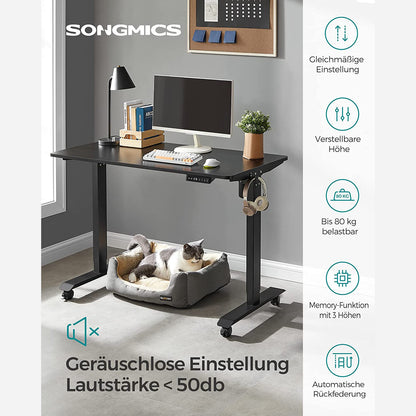 Höhenverstellbarer Schreibtisch Elektrisch, 60x120 cm, PC-Tisch, Standing desk, mit 3 Höhen, Schwarz, Songmics, 2