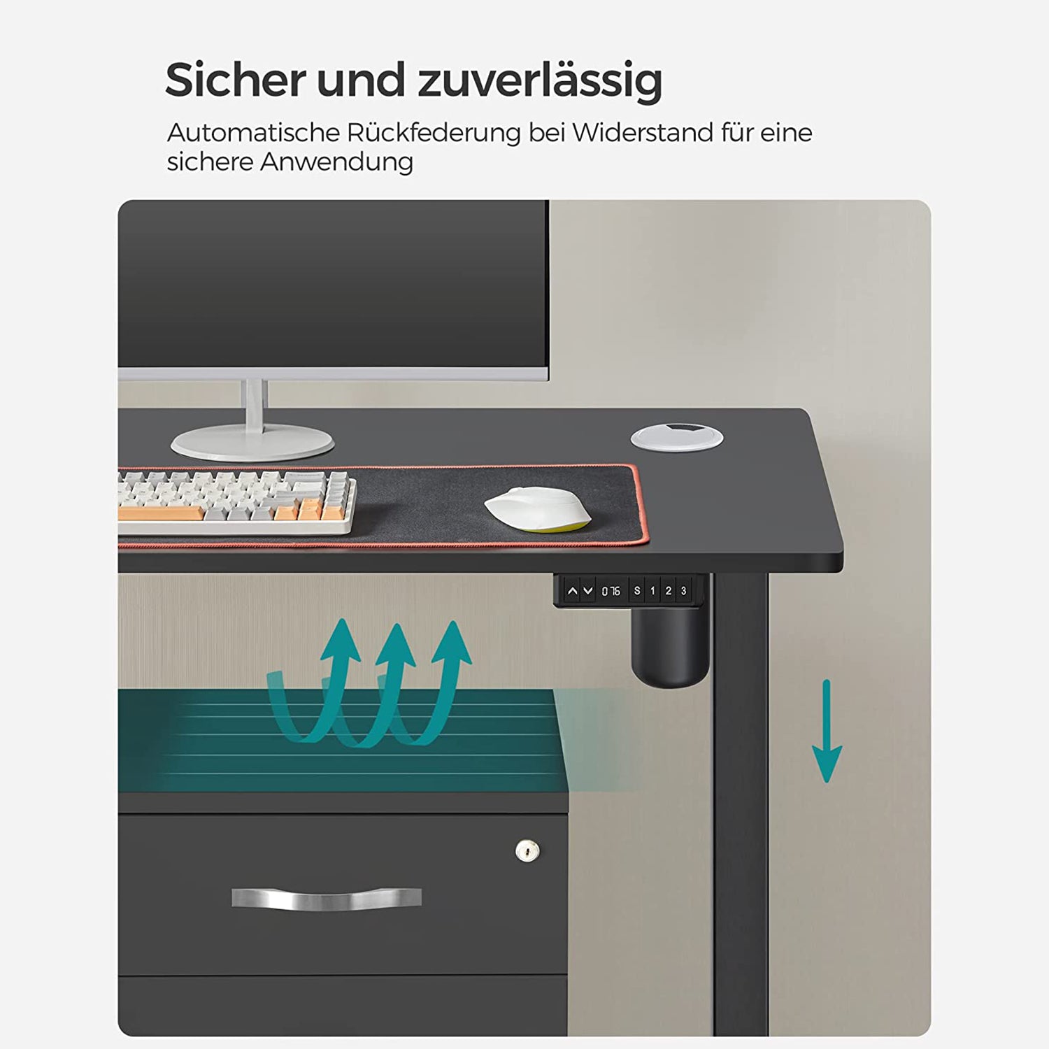 Höhenverstellbarer Schreibtisch Elektrisch, 60x120 cm, PC-Tisch, Standing desk, mit 3 Höhen, Schwarz, Songmics, 6