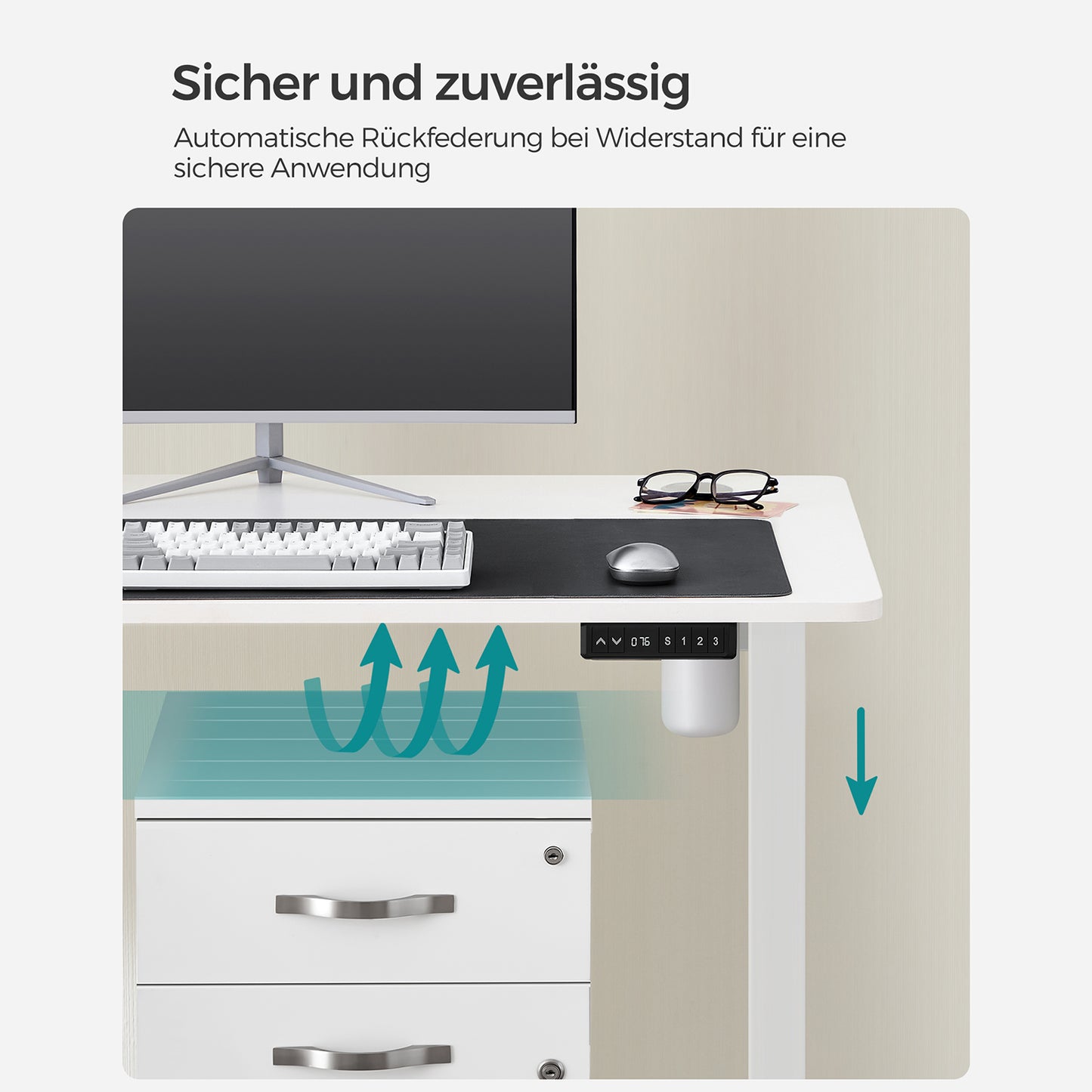 Höhenverstellbarer Schreibtisch Elektrisch, 60x120 cm, PC-Tisch, Standing desk, Memory-Funktion mit 3 Höhen, Weiß, Songmics, 4