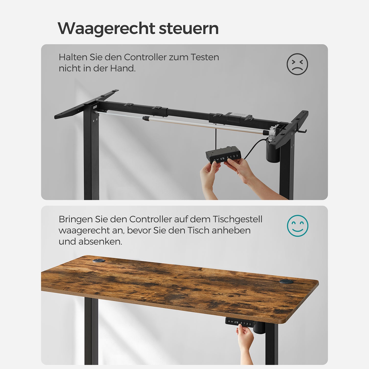 Höhenverstellbarer Schreibtisch Elektrisch, 60x120 cm, PC-Tisch, Computertisch, mit 3 Höhen, Vintagebraun Schwarz, Songmics, 10