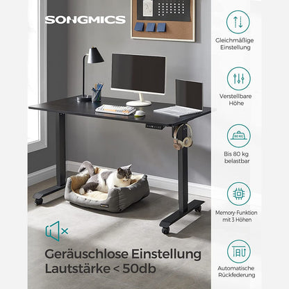 Höhenverstellbarer Schreibtisch Elektrisch, 70x140 cm, PC-Tisch, Computertisch, mit 3 Höhen, Schwarz, Songmics, 2