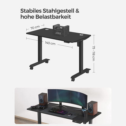 Höhenverstellbarer Schreibtisch Elektrisch, 70x140 cm, PC-Tisch, Computertisch, mit 3 Höhen, Schwarz, Songmics, 3