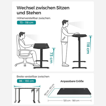 Höhenverstellbarer Schreibtisch Elektrisch, 70x140 cm, PC-Tisch, Computertisch, mit 3 Höhen, Schwarz, Songmics, 4