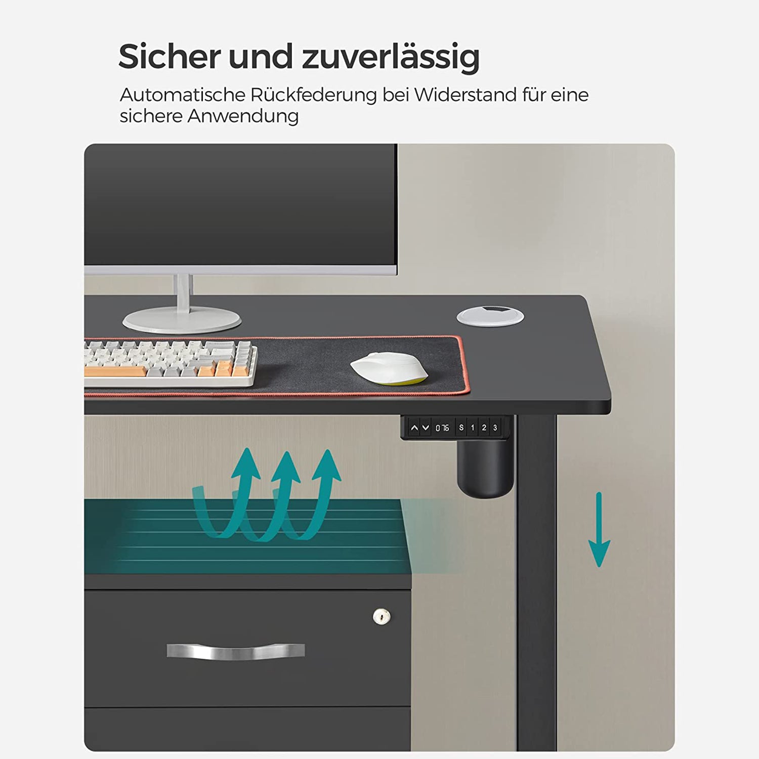 Höhenverstellbarer Schreibtisch Elektrisch, 70x140 cm, PC-Tisch, Computertisch, mit 3 Höhen, Schwarz, Songmics, 6