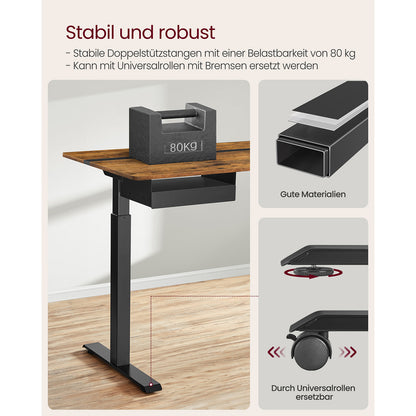 Höhenverstellbarer Schreibtisch Elektrisch, Computertisch, mit Steckdose, 60x140 cm, mit 4 Höhen, Vintagebraun, Vasagle, 7