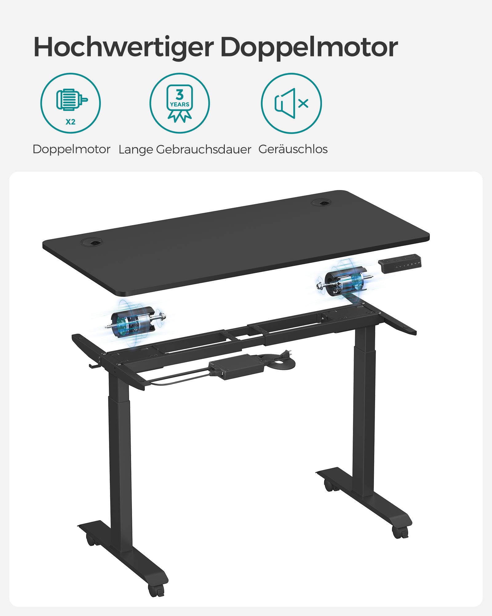 Höhenverstellbarer Schreibtisch Elektrisch, 60x120 cm, Computertisch, mit 4 Höhen, Bürotisch, Schwarz, Songmics, 5