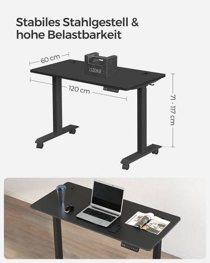 Höhenverstellbarer Schreibtisch Elektrisch, 60x120 cm, Computertisch, mit 4 Höhen, Bürotisch, Schwarz, Songmics, 6