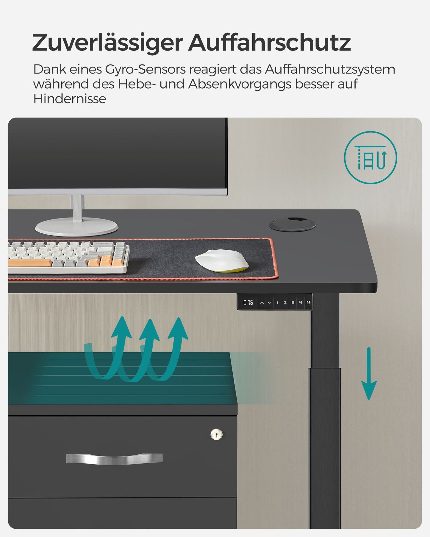 Höhenverstellbarer Schreibtisch Elektrisch, 60x120 cm, Computertisch, mit 4 Höhen, Bürotisch, Schwarz, Songmics, 7