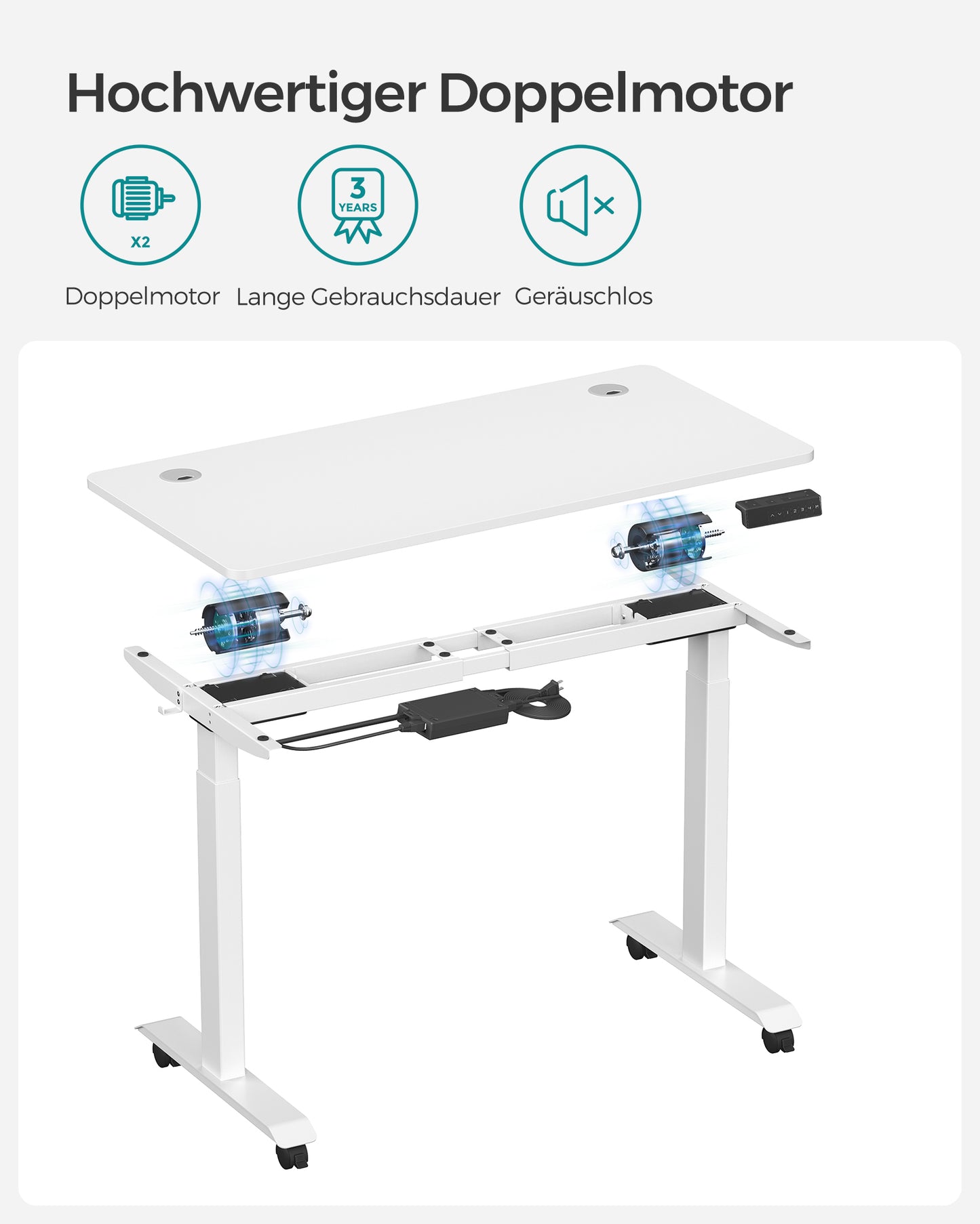 Höhenverstellbarer Schreibtisch Elektrisch, 60x120 cm, Standing desk, Computertisch, mit 4 Höhen, Weiß, Songmics, 5