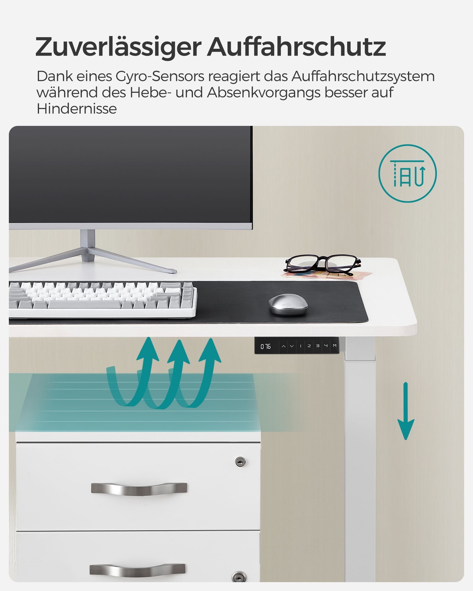 Höhenverstellbarer Schreibtisch Elektrisch, 60x120 cm, Standing desk, Computertisch, mit 4 Höhen, Weiß, Songmics, 7