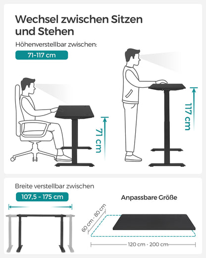 Höhenverstellbarer Schreibtisch Elektrisch, 70x140 cm, Standing desk, Memory-Funktion mit 4 Höhen, Schwarz, Songmics, 3