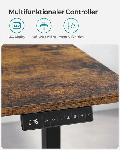 Höhenverstellbarer Schreibtisch Elektrisch, 70x140 cm, Standing desk, Memory-Funktion mit 4 Höhen, Vintagebraun, Songmics, 4