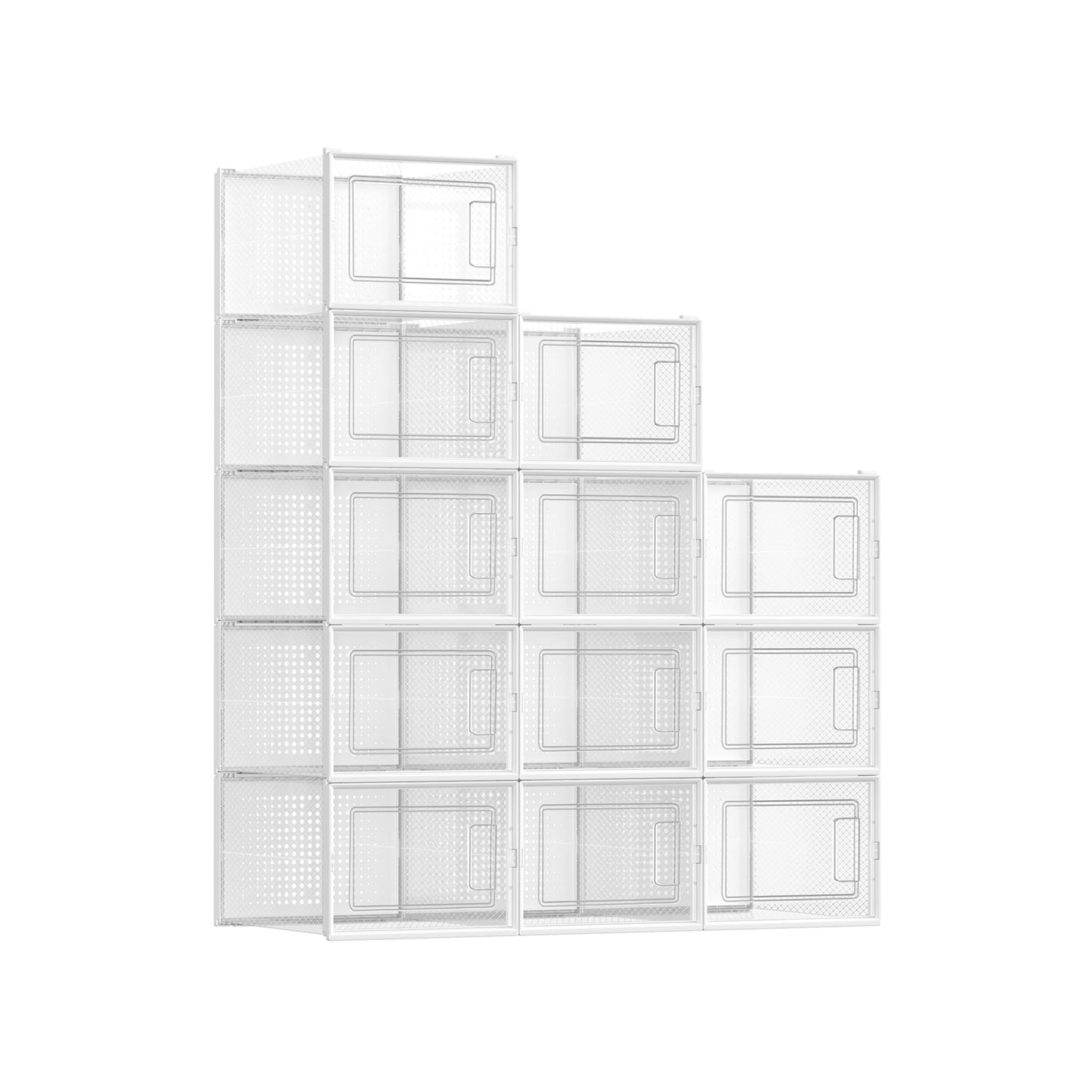Schuhboxen, 12er Set, schuhorganizer, aus Kunststoff, schuhboxen stapelbar, für Schuhe bis Größe 46, transparent-weiß, SONGMICS, 1