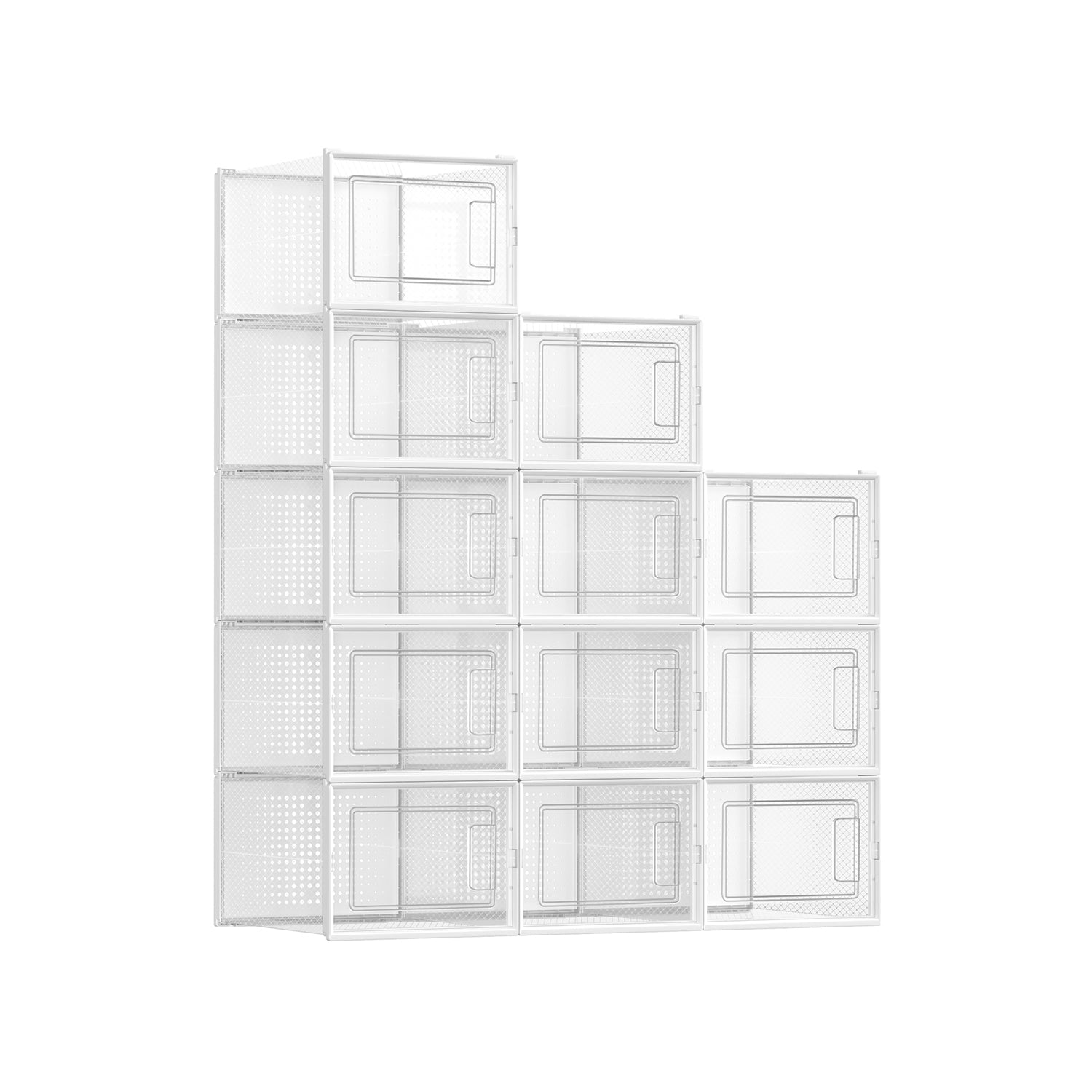 Schuhboxen, 12er Set, schuhorganizer, aus Kunststoff, schuhboxen stapelbar, für Schuhe bis Größe 46, transparent-weiß, SONGMICS, 1