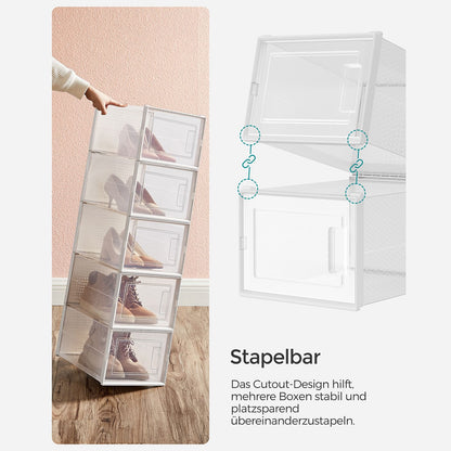 Schuhboxen, 12er Set, schuhorganizer, aus Kunststoff, schuhboxen stapelbar, für Schuhe bis Größe 46, transparent-weiß, SONGMICS, 4