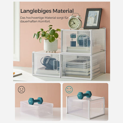 Schuhboxen, 12er Set, schuhorganizer, aus Kunststoff, schuhboxen stapelbar, für Schuhe bis Größe 46, transparent-weiß, SONGMICS, 5