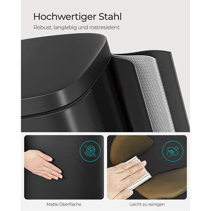 Mülleimer 2 Fächer, Doppelmülleimer, 2x15 L, Abfalleimer, Mülleimer Trennsystem, mit Deckel, inklusive 15 Müllbeutel, Schwarz, SONGMICS, 3