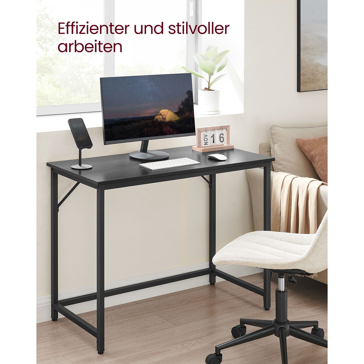 Computertisch Klein, Schreibtisch, PC-Tisch, Bürotisch, 50x100x76 cm, Industrie-Design, Metallgestell, Schwarz, Vasagle, 3