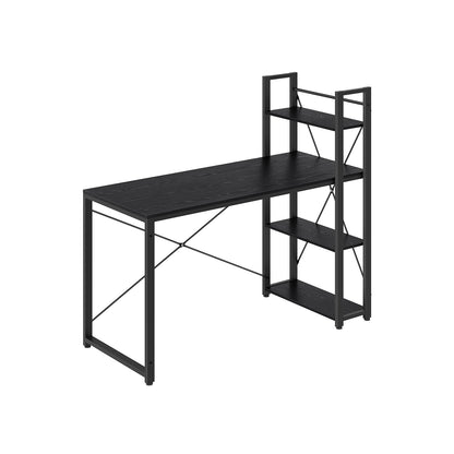 Schreibtisch, PC-Tisch, Computertisch, mit Regalböden rechts oder Links, 137,2 cm breiter Bürotisch, Schwarz, Vasagle, 1