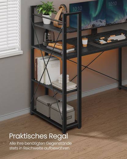 Schreibtisch, PC-Tisch, Computertisch, mit Regalböden rechts oder Links, 137,2 cm breiter Bürotisch, Schwarz, Vasagle, 4